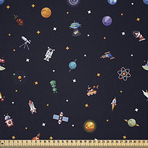 ABAKUHAUS Raumschiff Microfaser Stoff als Meterware, Sterne Aliens Planeten, Deko Basteln Polsterstoff Textilien, 2M (230x200cm), Mehrfarbig