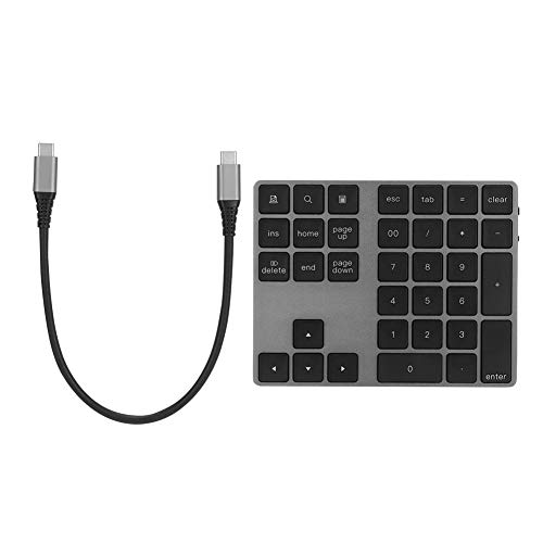 Drahtlose Zifferntastatur, 34-Tasten-Bluetooth-Zehnertastatur mit Typ C 2 * USB 3.0-Hub für Laptop/Pad/Smartphone, ProtableWasserdichter Nummernblock aus Aluminiumlegierung, kompatibel(Schwarz)