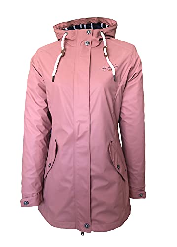 Dry Fashion Damen Regenmantel Kiel - Frauen Regenjacke Damen Jacke mit verstellbarer Kapuze Lang Winddicht Wasserdicht in Alt-Rosa Größe 38