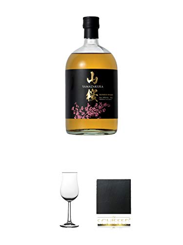 Yamazakura Blended Whisky Japan 0,7 Liter + Nosing Gläser Kelchglas Bugatti mit Eichstrich 2cl und 4cl 1 Stück + Schiefer Glasuntersetzer eckig ca. 9,5 cm Durchmesser