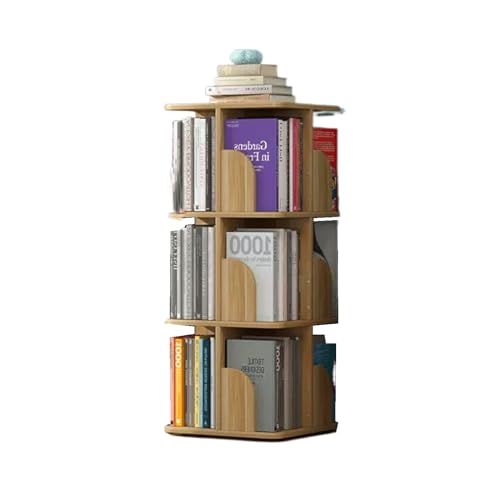 MMOU Drehbares Kleines Bücherregal aus Holz 360 Bilderbuch-Leseständer Mehrschichtiges Aufbewahrungsregal für Studenten Einfaches Bodenstehendes Lagerregal (Color : B, Size : 3 Layer)