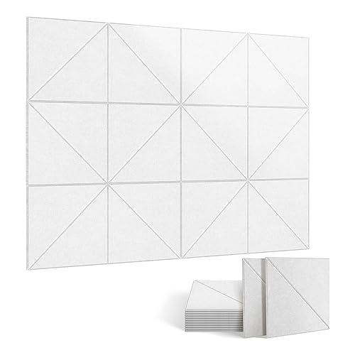 Qutsvosh 12er-Pack Akustikplatten, 12 X 12 Dekorative Schalldämmplatten, Wand- und Deckenakustikplatten Weiß, Langlebig und Einfach zu Verwenden.
