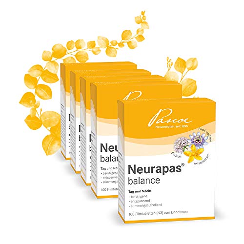 Pascoe® Neurapas balance: mit Johanniskraut, Passionsblume & Baldrian - stimmungsaufhellend, entspannend & beruhigend - bei leichten depressiven Verstimmungen - rein pflanzliche Wirkstoffe - 5x100 Tabletten