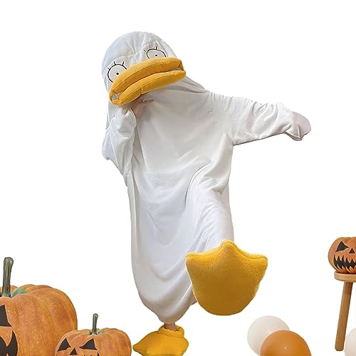 Chaies Enten-Einteiler-Pyjama für Erwachsene, Plüsch Flanell Cosplay Kostüm Ente, Entenkostüm, Tierkostüm für Halloween-Kostüme, Herren Damen