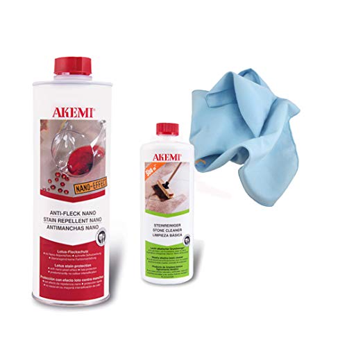 Akemi Set/Anti Fleck Nano-Effect 1 Liter/Steinreiniger 250 ml/Microfasertuch