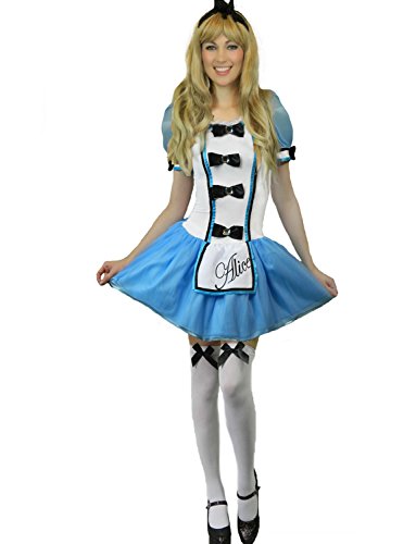 Yummy Bee - Alice im Wunderland Karneval Fasching Kostüm Damen + Strümpfe Größe 34 - 46 (40-42)