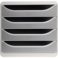 Exacompta Big-Box Classic Schwarz/Silber-Metallic mit 4 Schubladen / Schubladenbox im Hochformat für mehr Platz auf dem Schreibtisch