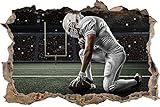 knieender Football-Spieler Wanddurchbruch im 3D-Look, Wand- oder Türaufkleber Format: 92x62cm, Wandsticker, Wandtattoo, Wanddekoration