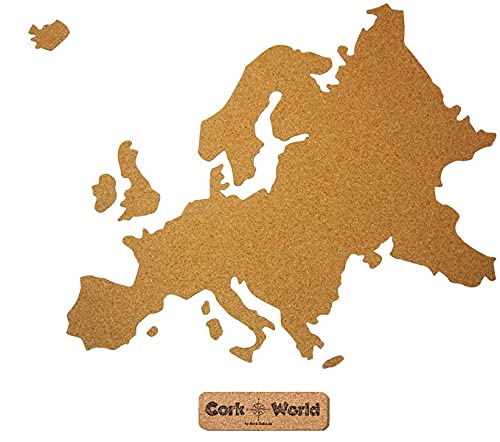 Europa als Pinnwand aus Kork XXL ca. klein 85x60 cm | Umriss Europa zum Pinnen und als Wanddeko | Tolle CORKWORLD | Detailgenau & Hochwertig