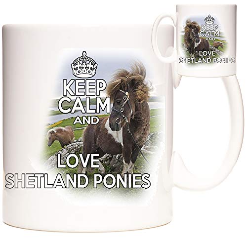 Tasse mit Aufschrift "Keep Calm and Love Shetland Pony", Keramik, personalisierbar