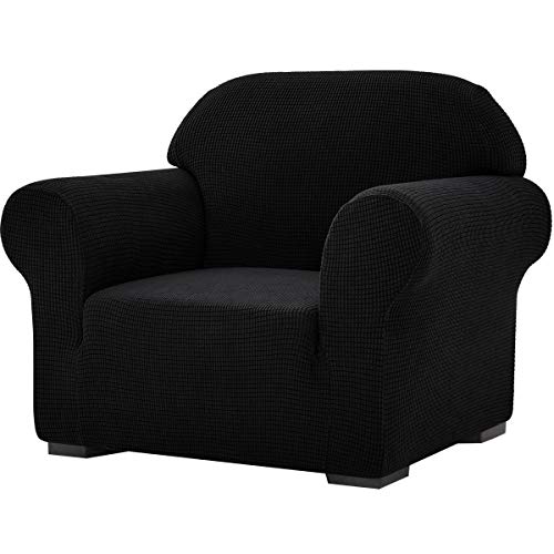 subrtex Stretch-Sofabezug, 1 Stück, für Wohnzimmer, Sessel, weiche Möbel, waschbar, Couch, Schonbezüge für Kinder/Hunde (Stuhl, schwarz)