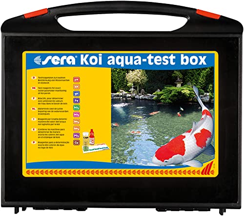 sera 07715 KOI Aqua-Test Box Testkoffer für den Teich mit 10 verschiedenen Wassertest pH, GH, KH, NH3/NH4, NO2, NO3, PO4, Fe & Cu Teichwasser Testen für Fortgeschrittene schnell, genau, professionell