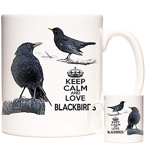 KazMugz Tasse mit Amsel-Motiv, Aufschrift "Keep Calm and Love Blackbirds", aus Keramik, ideales Geburtstagsgeschenk, passende Artikel erhältlich, personalisierbar