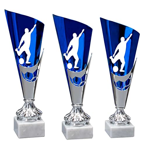 eberin · Fußball Pokal groß mit Gravur · Marmorsockel · 3er Set · personalisierbar · für Torschützen · Tippkicker · Soccer · Weltmeister · Fußballvereine ·Fussball · Hallenturnier (Höhe: 322 mm)