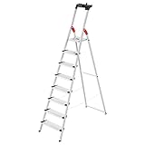 Hailo L80 ComfortLine Alu-Sicherheits-Stehleiter - 8 XXL-Stufen belastbar bis 150 kg - Tiefe Standfläche - Stehleiter mit Ablage - klappbare Aluleiter Made in Germany - Leiter rostfrei - Silber