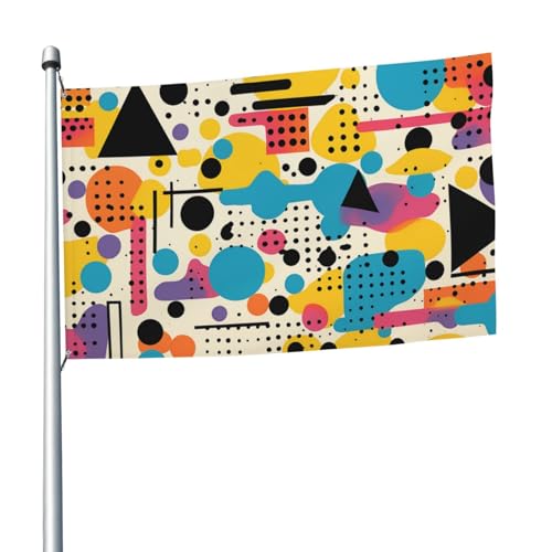 Farbige Memphis-Flagge, 1,5 x 2,4 m, Banner Dekoration mit 2 Ösen, Außendekorationen, HD-Druck, 200D strapazierfähiges Polyester, Banner für Urlaub, Hof, große Flaggen für Innen- und Außendekoration