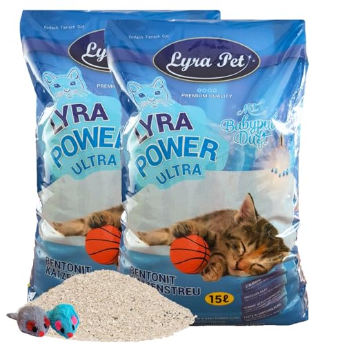 Lyra Pet® 30 Liter Lyra Power Ultra Excellent Katzenstreu Cat Babypuderduft + 2 Mäuse