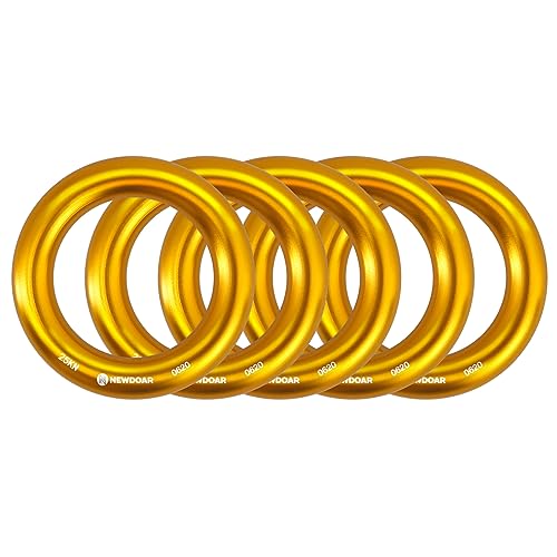 NewDoar Abseilring 25 kN Gold Großer O-Ring-Seilverbinder für Klettersteig Baumpfleger Rettungs Hängematte und Slackline （5er Pack