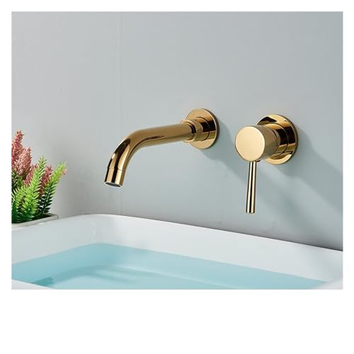 Waschbecken Armaturen Badezimmer-Waschtischarmatur, gebürstet, goldfarben, verdeckter Wand-Wasserhahn, 360-Grad-Drehung, Einhand-Heiß-Kaltwasser-Bad-Mischbatterie (Color : Golden)