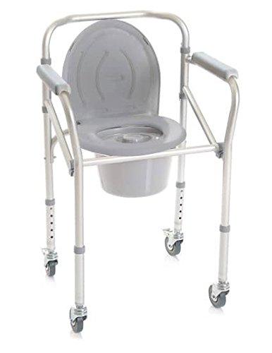 Stuhl Bequemer WC – 4 Funktionen in 1 faltbar – 4 Lenkrollen mit Bremse
