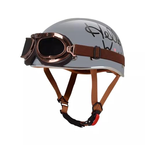Retro Helm Moped Halbschalenhelm mit ECE-Zertifizierung Rollerhelm Cruiser Chopper Skateboardhelm Antikollisionshelm Motorradhalbhelm mit Brille für Damen und Herren Erwachsene 3,XL