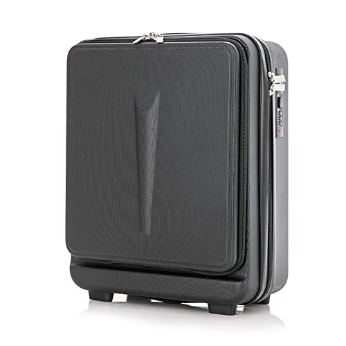 Kleiner, leichter Koffer mit Reißverschlusstasche vorne, ABS + PC Hardside Reisekoffer mit TSA-Schloss, Handgepäck, einfaches Reisen, Gepäck, Handgepäck für Reisen/Business, Schwarz , Modern