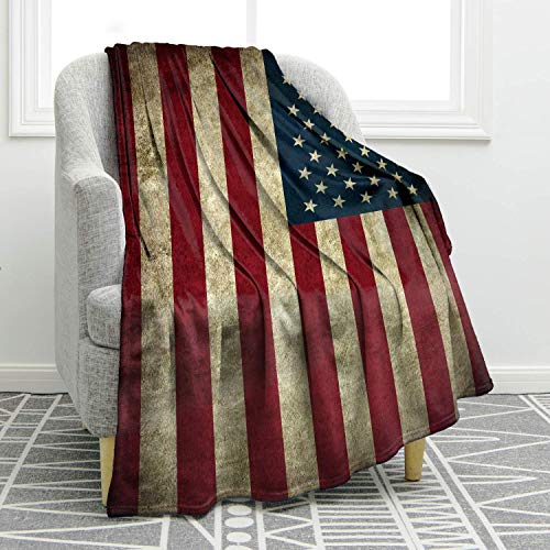 JOOCAR Flanell-Überwurfdecke, amerikanische Flagge, Vintage-Stil, USA-Flagge, gemütlich und weich, warm, für Bett, Couch, Wohnzimmer, Sofa, Stuhl