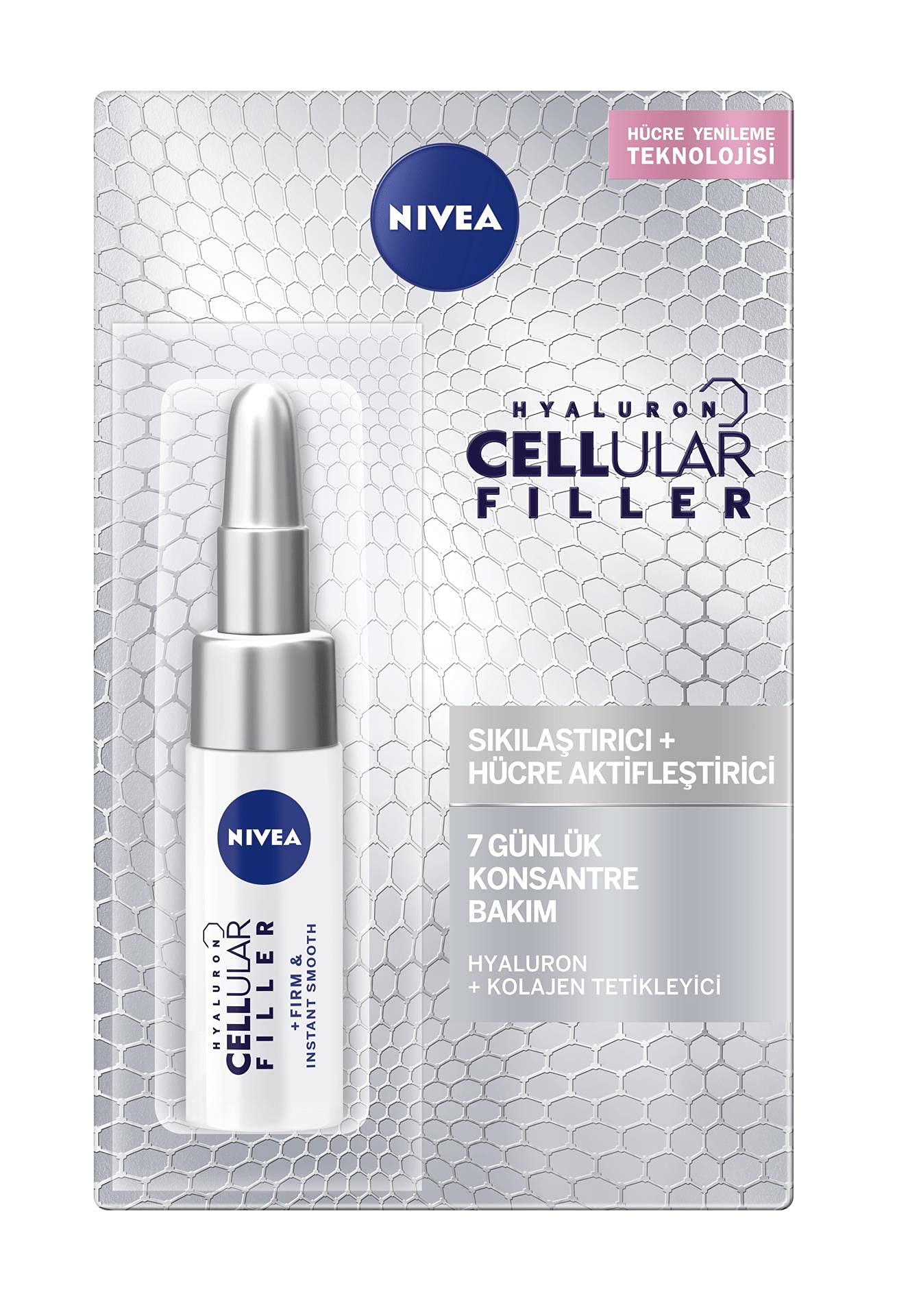 NIVEA Hyaluron CELLular Filler + Straffung 7 Tage Intensiv Kur im 3er Pack (3 x 5 ml), pflegende Anti Aging Kur, intensive Anti Falten Creme mit Hyaluron