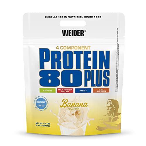 Weider Protein 80 Plus Eiweißpulver, Banane, Low-Carb, Mehrkomponenten Casein Whey Mix für Proteinshakes, 2kg