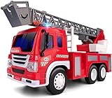 GizmoVine Feuerwehrauto , Feuerwehr ，Spielzeugautos Reibung Angetrieben Feuerwehrauto Maßstab 1/16 BauSpielzeug mit Lichtern und Tönen für Jungen und Mädchen
