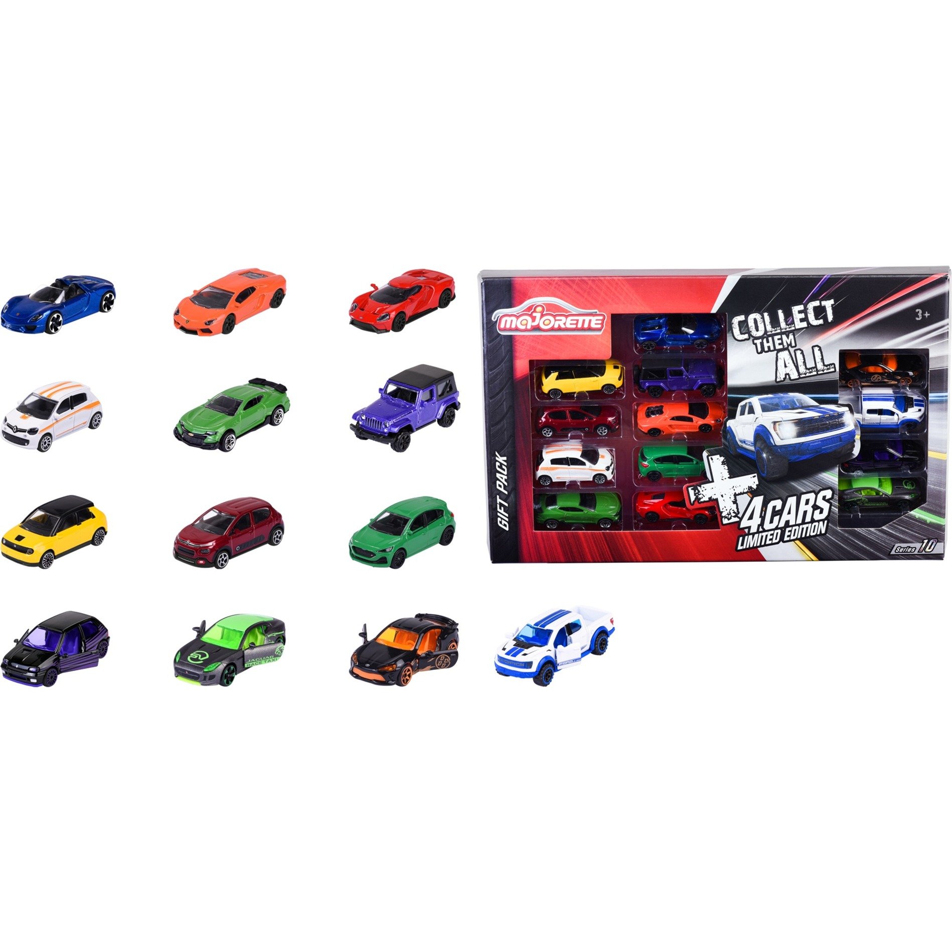 Majorette - Modellauto-Set (13 Autos) - Mega-Pack mit 9 Street Cars und 4 Fahrzeugen aus der Limited Edition 10, Spielzeugautos aus Metall mit Freilauf, je 7,5 cm, für Kinder ab 3 Jahre