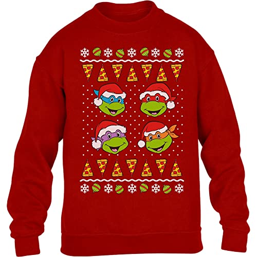 Nickelodeon Ugly Christmas Ninja Turtles Mutant Pizza Kinder Pullover Sweatshirt 116 Rot