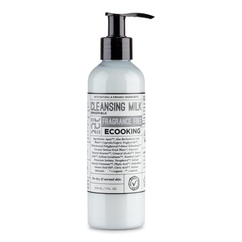 Ecooking Fragrance-Free Cleansing Milk 200ml - Gentle Milk Cleanser for All Skin Types - Nourishing & Moisturizing Facial Cleanser without Scent - Safe and Effective Daily Face Wash