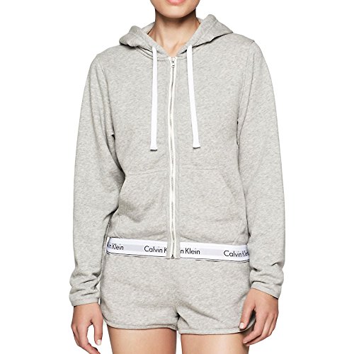 Calvin Klein Damen TOP Hoodie Full Zip Kapuzenpullover, Grau (Grey Heather 020), One Size (Herstellergröße: S)