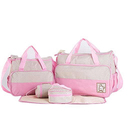 5 TLG Baby Wickeltasche Tote Bag Schultertasche Handtasche Multifunktionale Mutter Windeltasche Pink Eine Größe