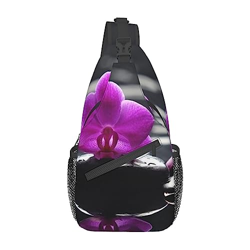 Schulterrucksack mit Blumen im Spa-Druck, leicht, faltbar, wasserabweisend, für den täglichen Gebrauch, Schwarz , Einheitsgröße