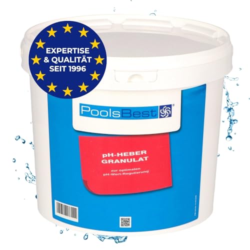 POOLSBEST® 5 kg pH Heber Granulat für Pools - wirksames Granulat inklusive Messbecher - pH Plus zur optimalen pH-Wert Stabilisierung