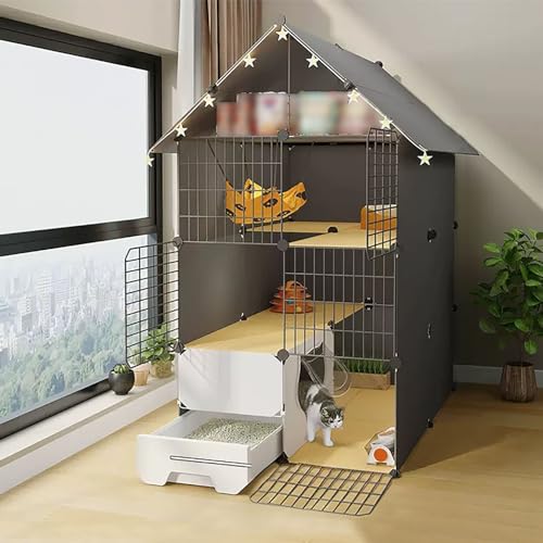 LKPMGOA Katzenkäfig für Den Innenbereich mit Dachvorsprüngen, Katzengehege mit Katzentoilette, Platz für Dinge, Mehr Platz, Leicht zu Reinigen (Size : 75x75x145cm)