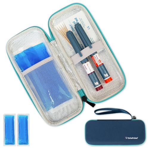 OrtoPrime Kühltasche für Insulin mit X2 Kühlgels - Isolierte Insulintasche für Reisen - Tragbare Kühltasche für Insulin für Diabetiker - Insulintasche für 12 Stunden Kühlung.