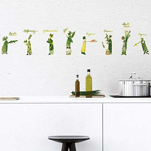 Wandtattoo Leffler - Kräuterfrauen 2 Wandsticker Wanddekoration Küche Kräuter Bezeichnung Feen Gewürze Kochen selbstklebend Grün Wall-Art - 50x36 cm