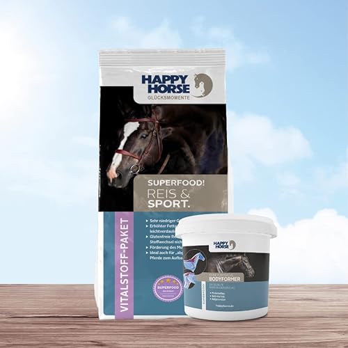 HAPPY HORSE Superfood Reis & Sport Pferdefutter 14kg - Vitalstoffversorger der neuen Generation + Happy Horse Bodyformer 1,5 kg