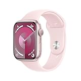 Apple Watch Series 9 (GPS, 45 mm) Smartwatch mit Aluminiumgehäuse in Pink und Sportarmband M/L in Hellrosa. Fitnesstracker, Blutsauerstoff und EKG Apps, Always-On Retina Display, Wasserschutz