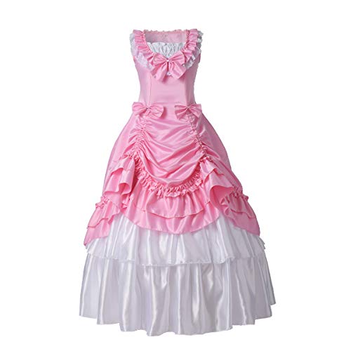 GRACEART Damen Satin Gothic Viktorianisches Kleid Renaissance Maxi Kostüm (S, rosa)