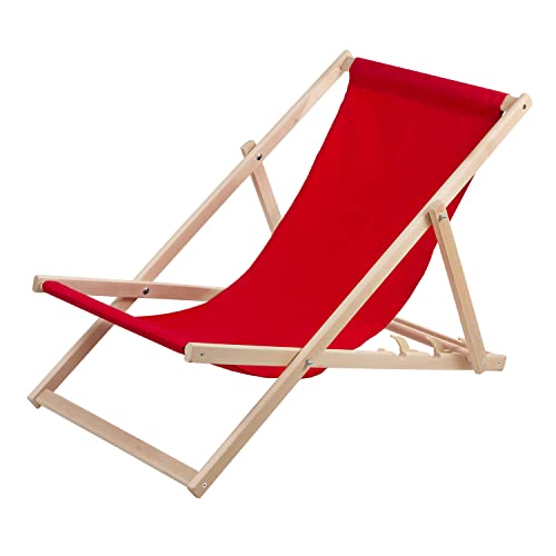 Woodok Liegestuhl aus Buchenholz für Garten, Strand, Balkon und Terrasse Strandstuhl Sonnenliege Gartenliege Klappbar (Rot)