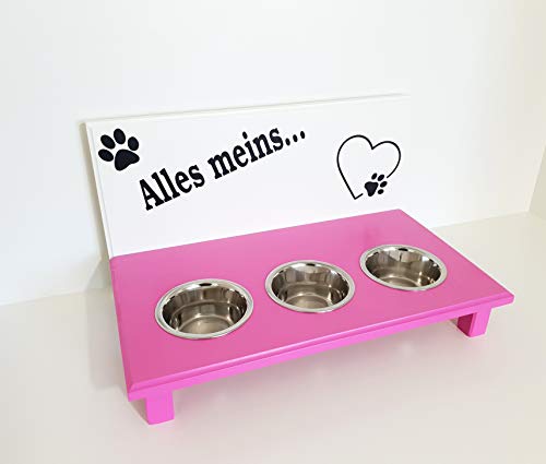 Jennys Tiershop Hundebar für kleine Hunde. Hundenapf. Napf Hund. Futterbar Hunde in weiß/pink, 3 x 750 ml. (k017)
