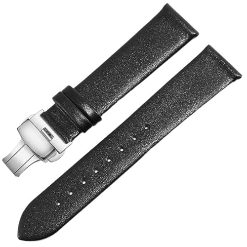 GeRnie Ersatz-Uhrenarmband aus Leder, 12/13/14/15/16/17/18/19/20/21/22 mm, dünnes, schlichtes Rindslederarmband (Color : Plain Black A, Size : 20mm)