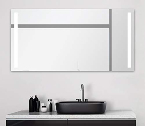 Badspiegel mit Beleuchtung Talos Light - Badezimmerspiegel 140 x 70 cm - mit hinterleuchteten Lichtausschnitten - Lichtfarbe neutralweiß - hochwertiger Aluminiumrahmen mit Kippschalter