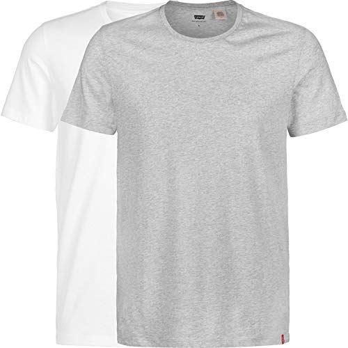 Levi's Herren 2 Pk Crewneck 1 T-Shirt, Mehrfarbig (2 Pack Slim Crew White/Med Heather Grey 0003), M