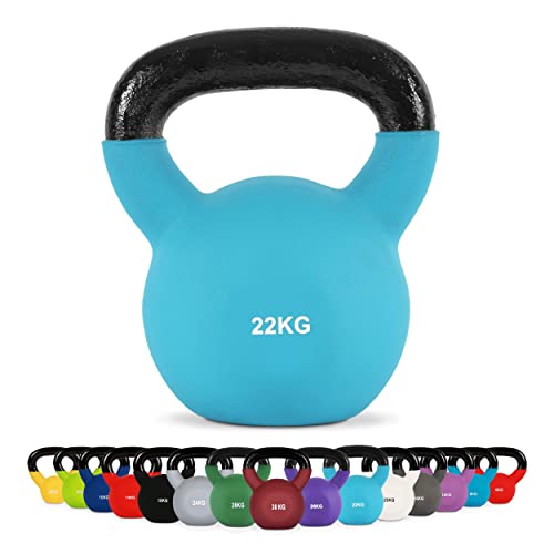 MSPORTS Kettlebell Neopren 2 – 30 kg inkl. Übungsposter Kugelhantel (22 kg - Türkis)