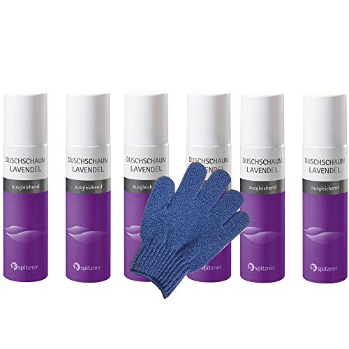 Duschschaum “Lavendel“ Sparpaket (6 x 150 ml) von Spitzner mit einem Gratis Massagehandschuh